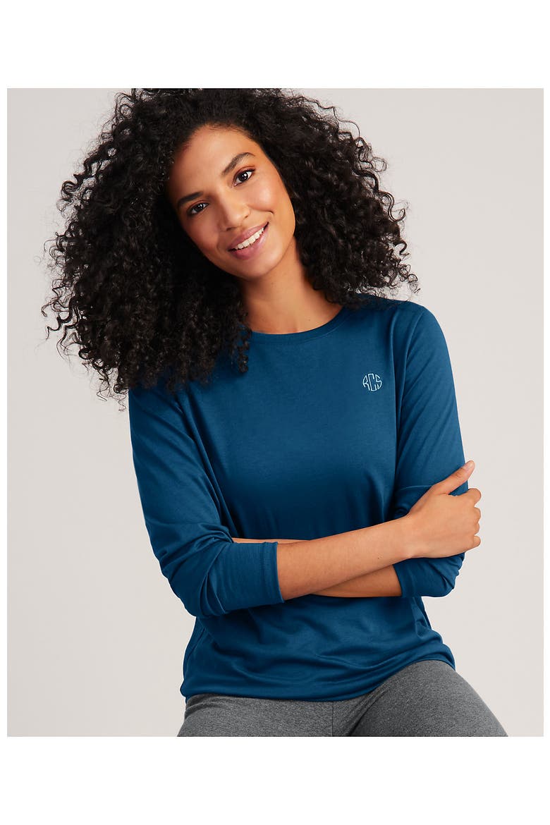 Relaxed Supima Cotton Long Sleeve Crew Neck T-Shirt, Alternate, color, Baltic Teal