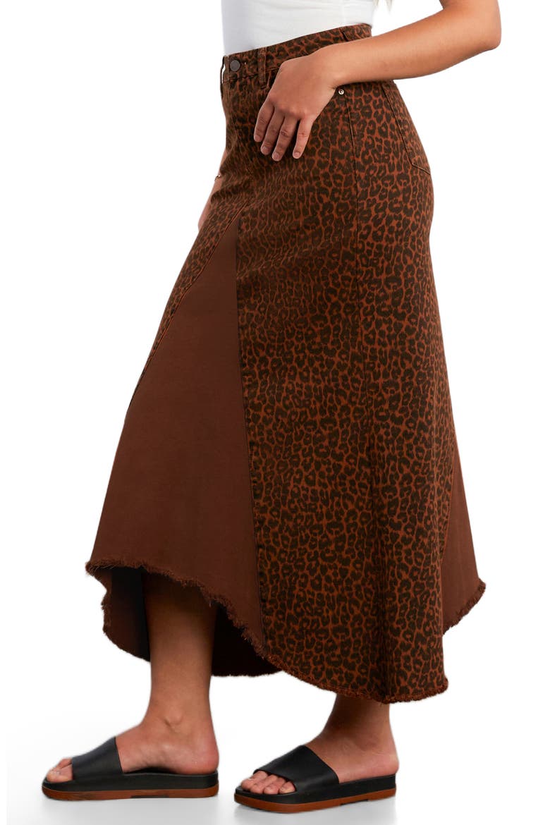 Leopard Print Pieced Denim Midi Skirt, Alternate, color, BROWN LEOPARD