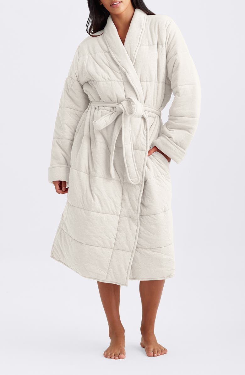 Papinelle Cuddle Puffa Quilted Cotton Midi Robe, Main, color, Ecru