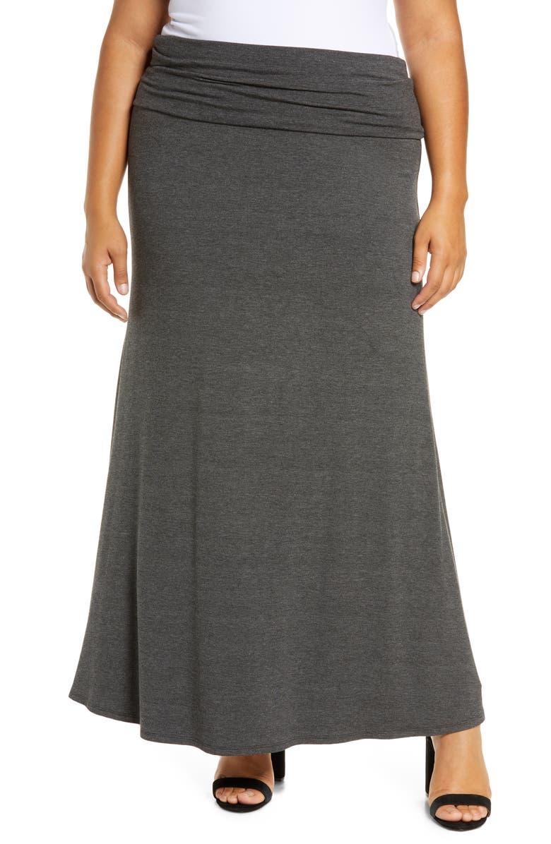 Loveappella Fold Over Maxi Skirt, Main, color, Charcoal