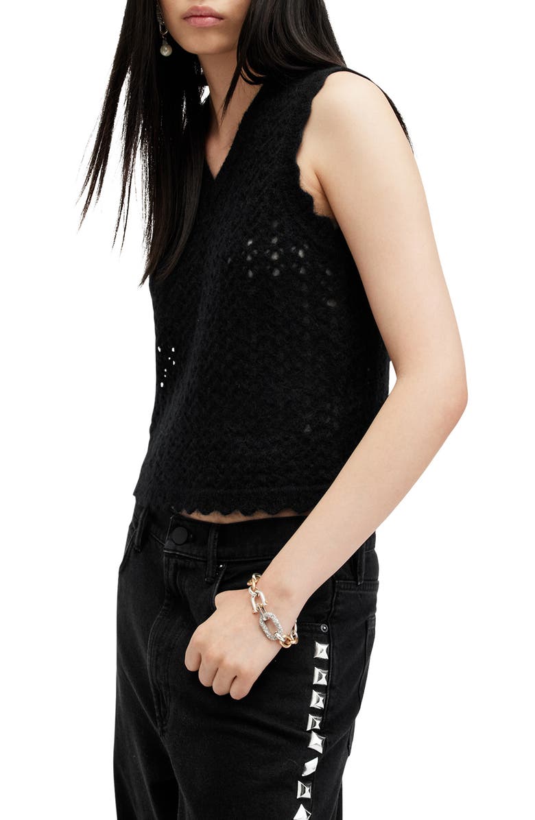AllSaints Vivian Openwork Sweater Vest, Alternate, color, Black