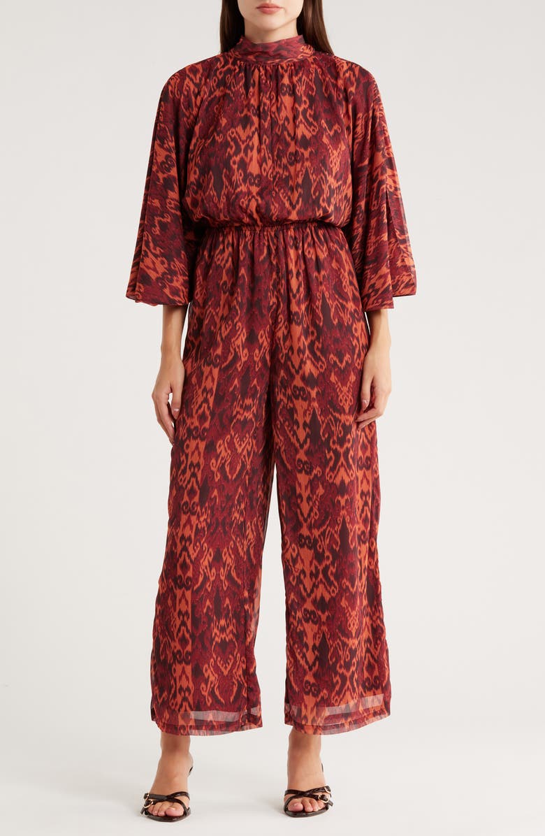 AREA STARS Rosalie Mock Neck Jumpsuit, Main, color, Burgundy Ikat