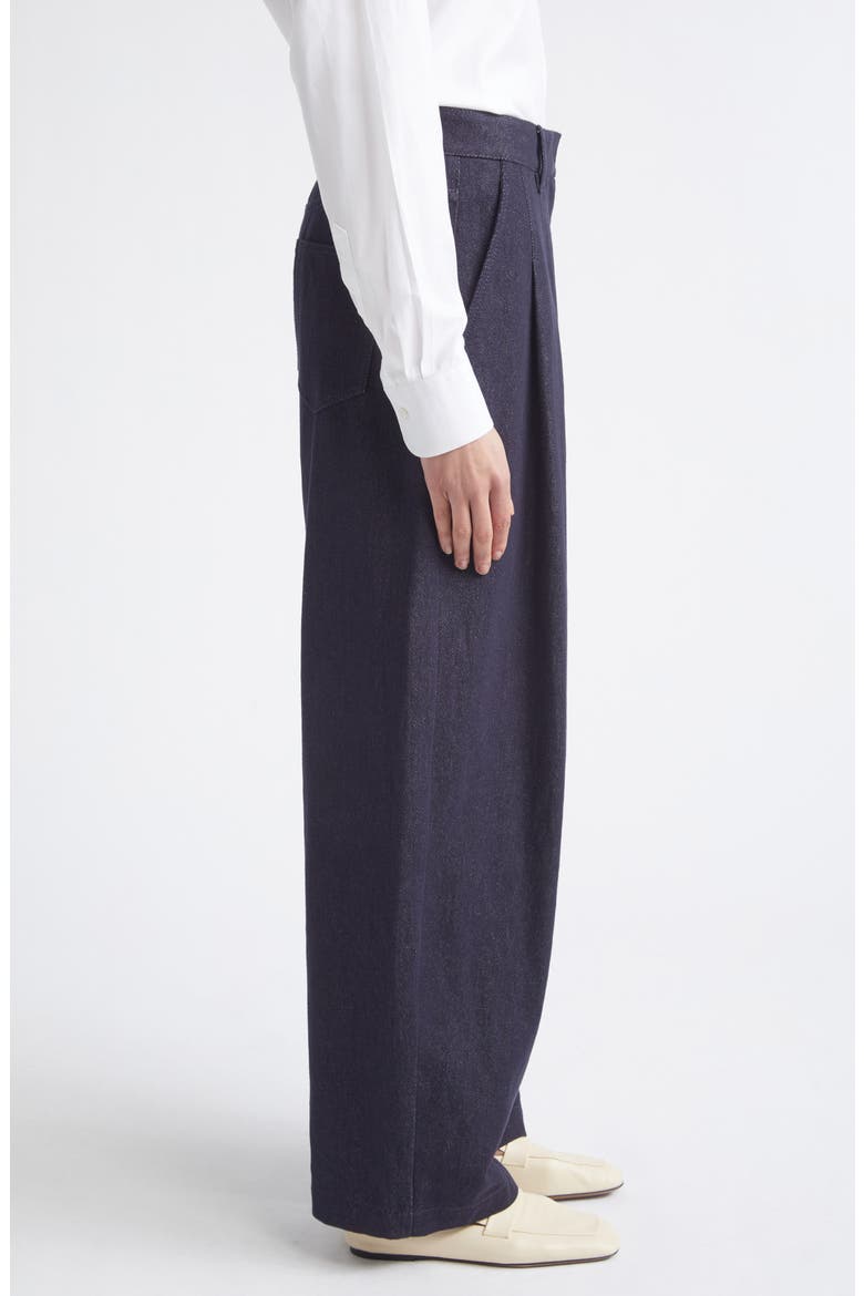 Wyatt Pleated Cotton & Linen Barrel Leg Pants, Alternate, color, NAVY