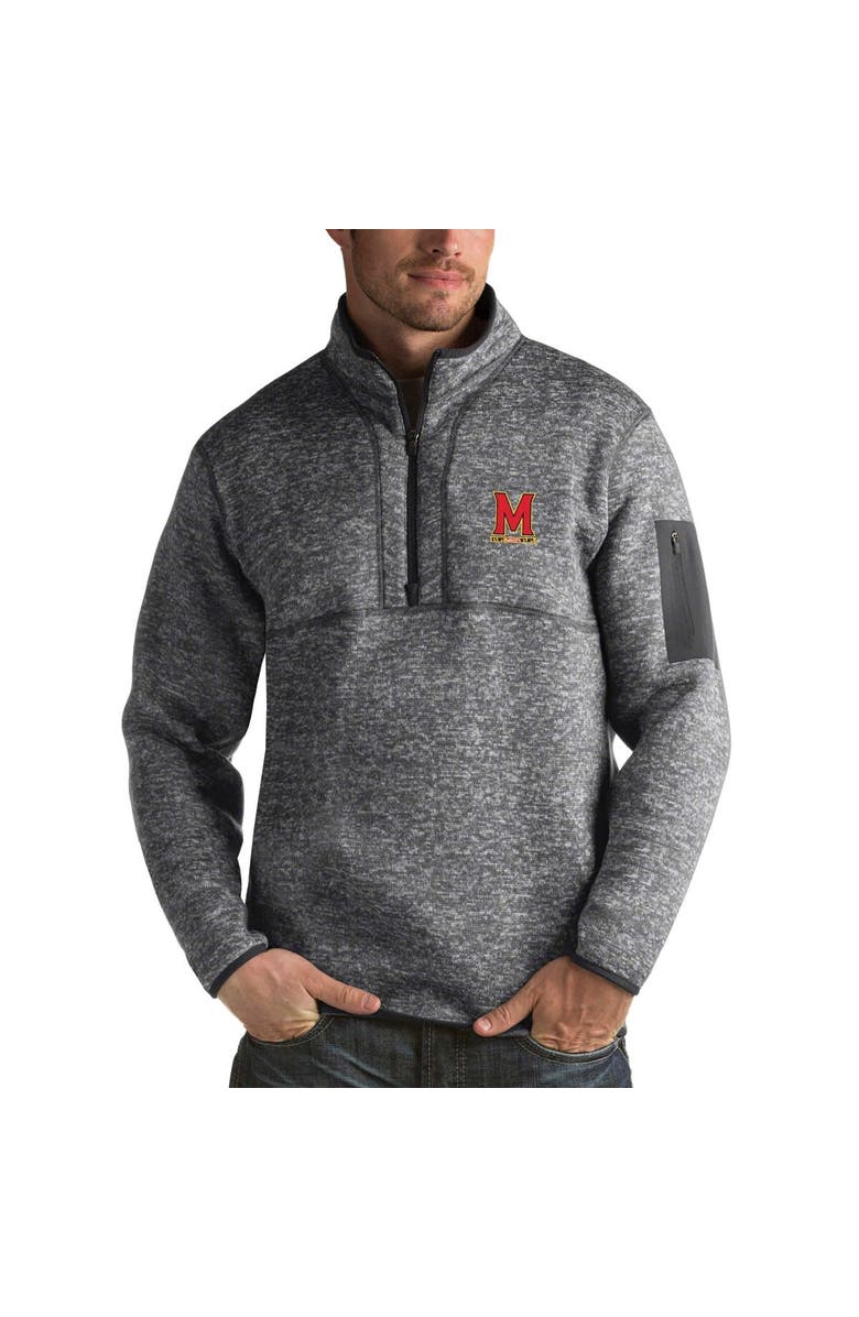 ANTIGUA Men's Antigua Charcoal Maryland Terrapins Fortune Half-Zip Sweatshirt, Main, color, 
