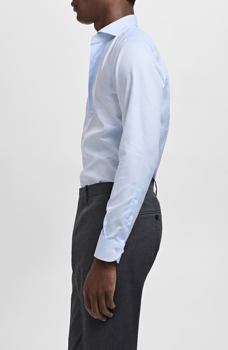 MANGO Slim Fit Structured Cotton Button-Up Shirt, Alternate, color, Sky Blue