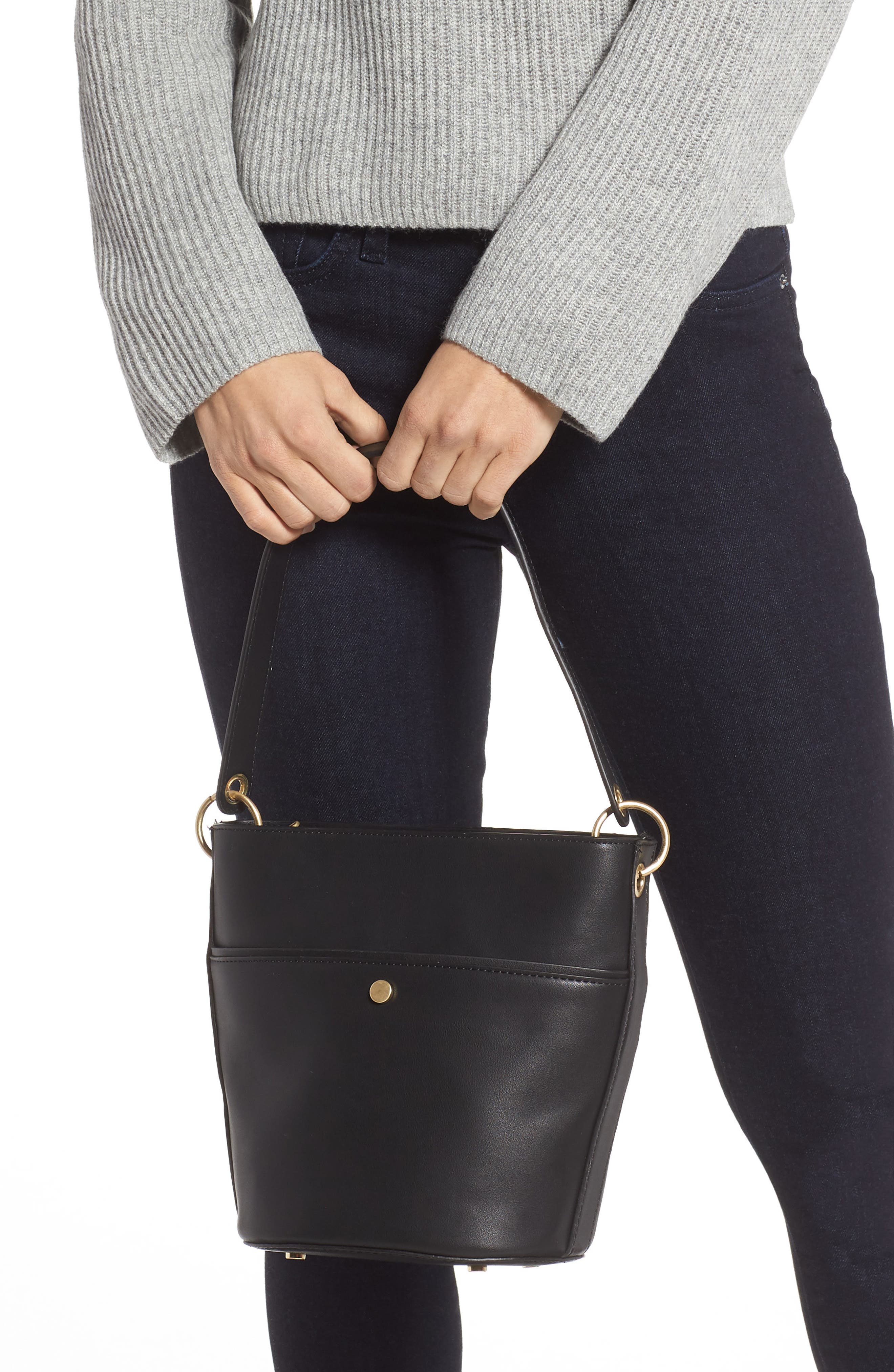 Sole Society Faux Leather Bucket Bag, Alternate, color, 