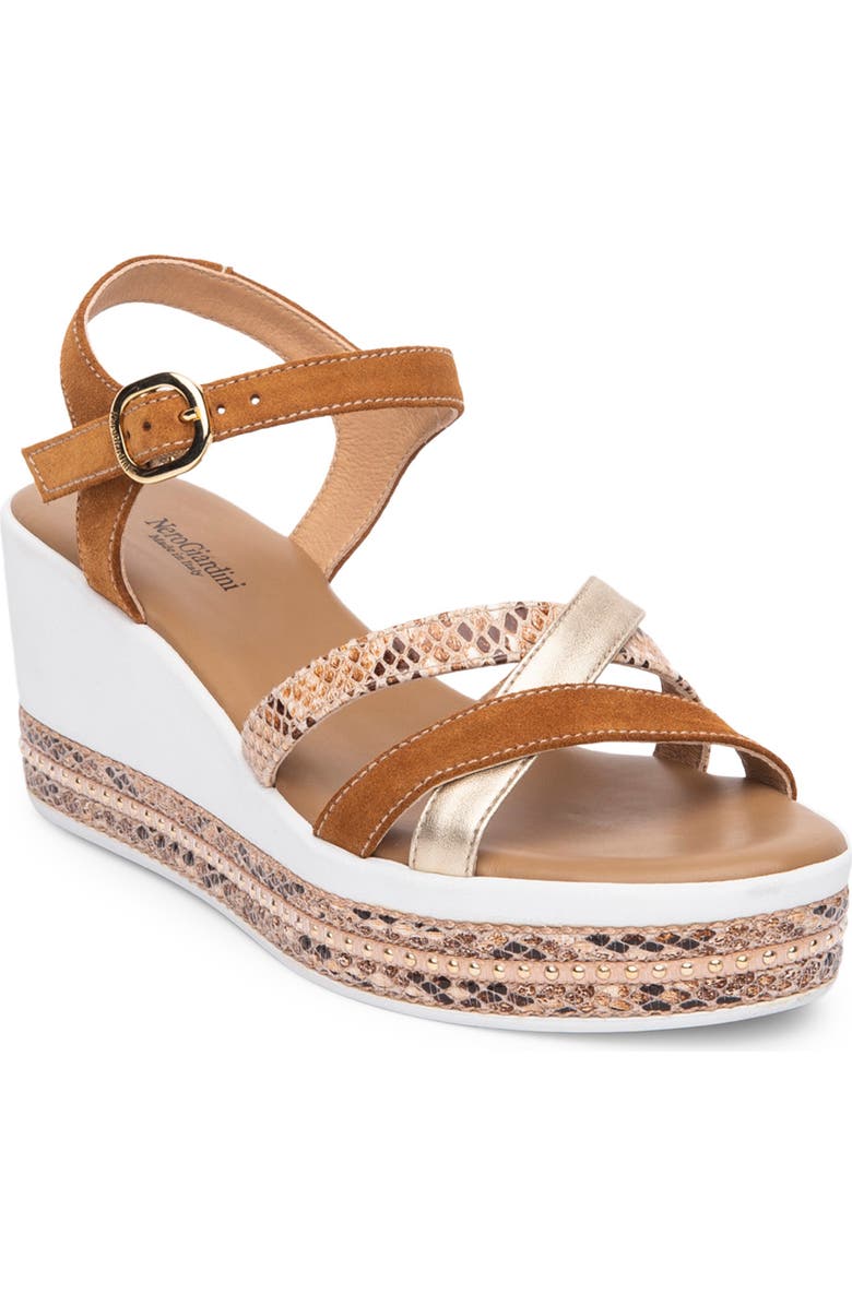 NeroGiardini Mixed Media Strappy Wedge Sandal, Main, color,