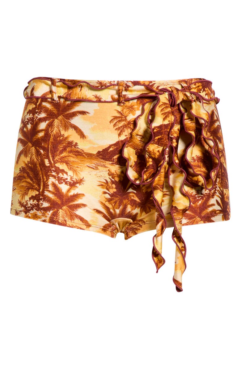 Kulani Kinis Lettuce Edge Tie Belt Swim Shorts, Alternate, color, Vintage Vacay