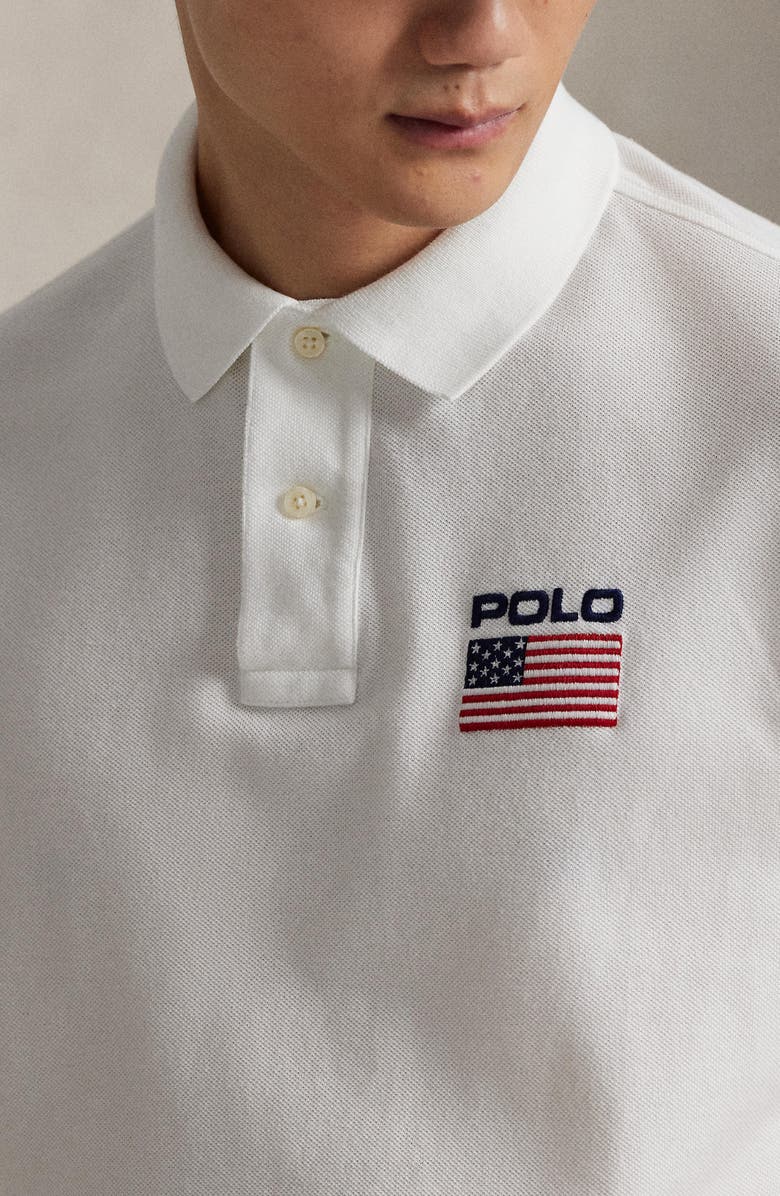 Polo Ralph Lauren Classic Fit Flag Embroidered Piqué Polo, Alternate, color, White