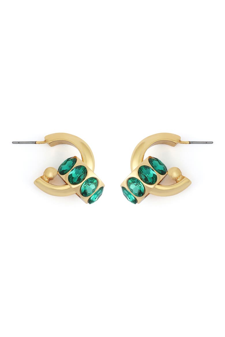 Rondelle Huggie Hoop Drop Earrings, Alternate, color, GREEN