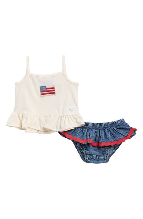 Flag Appliqué Peplum Hem Tank & Ruffle Bloomers Set (Baby)