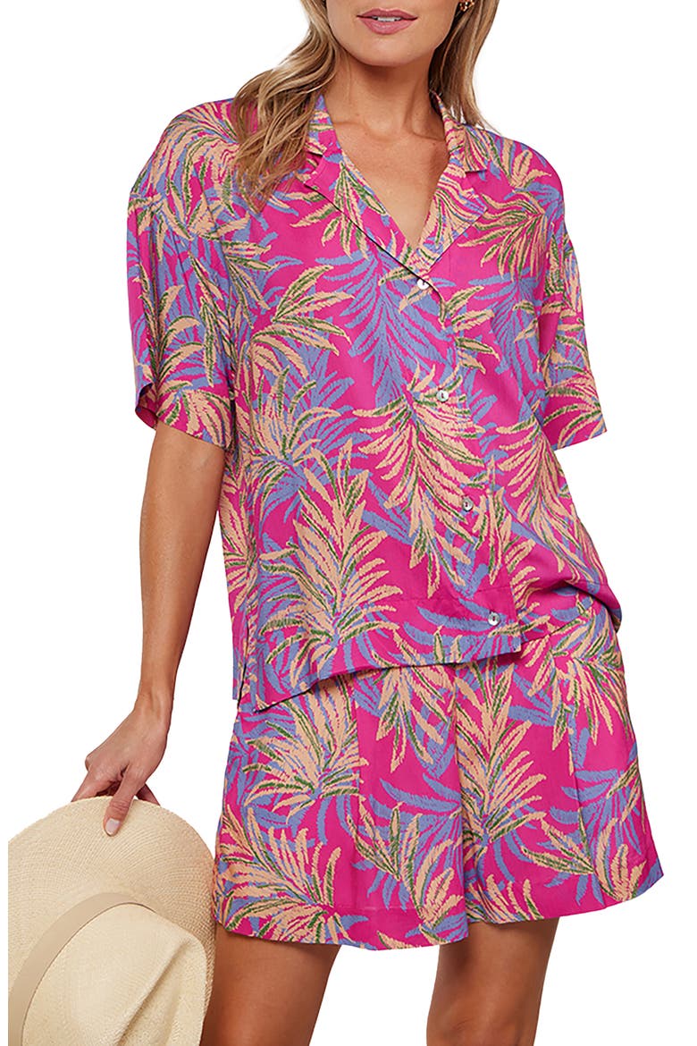 Benson Short Sleeve Button Front Top, Main, color, FUCHSIA