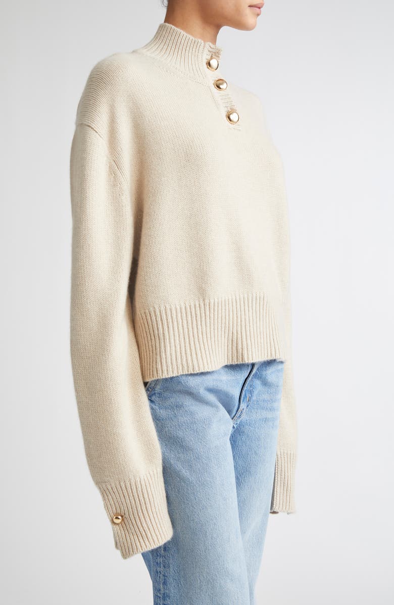 Brandon Maxwell The Rowe Crop Cashmere Henley Sweater, Alternate, color, Oatmeal