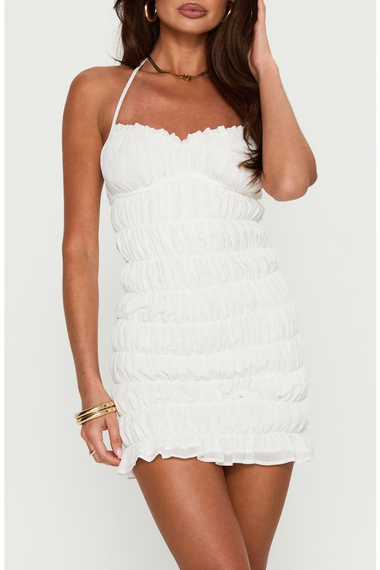 Bohemienne Shirred Halter Minidress, Alternate, color, WHITE