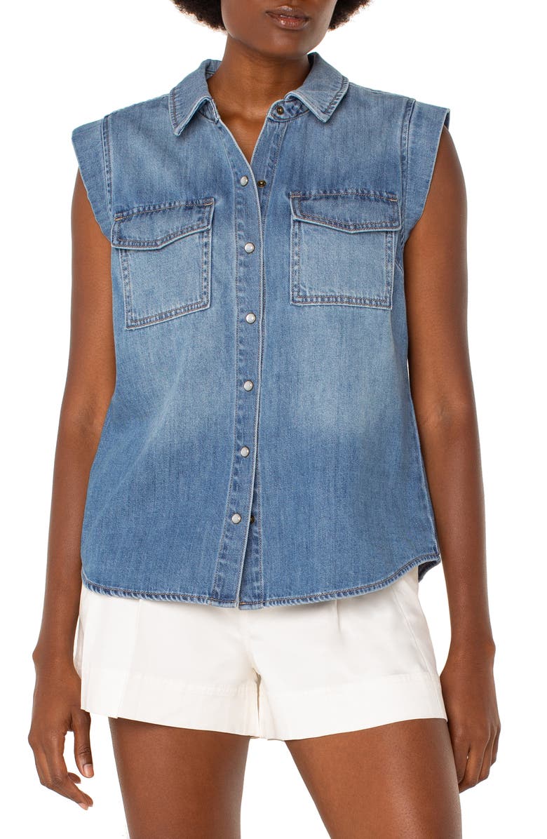 Liverpool Los Angeles Sleeveless Denim Shirt, Main, color, 