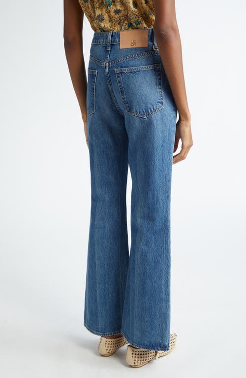 Ulla Johnson Lou Button Fly High-waisted Flared Jeans In Danube Medium Indigo Wash