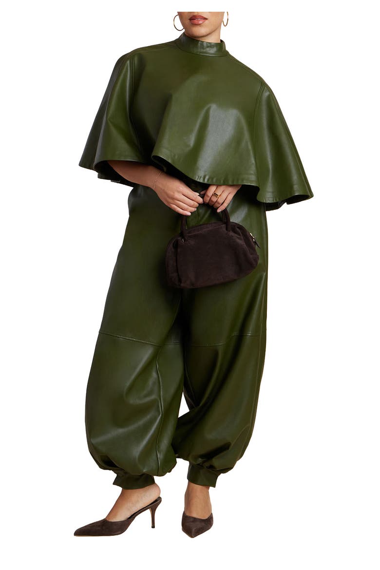 Belted Faux Leather Balloon Pant, Main, color, DARK FOREST GREEN