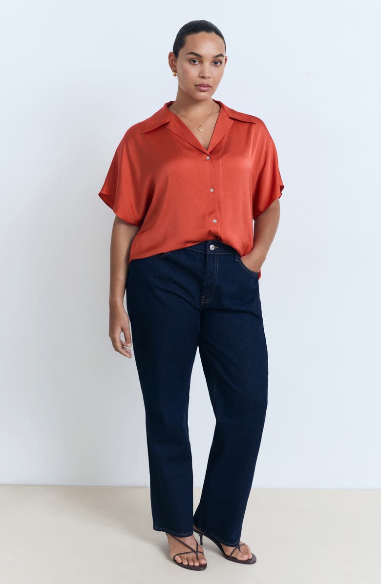 MANGO Fluid Short Sleeve Shirt, Alternate, color, Red