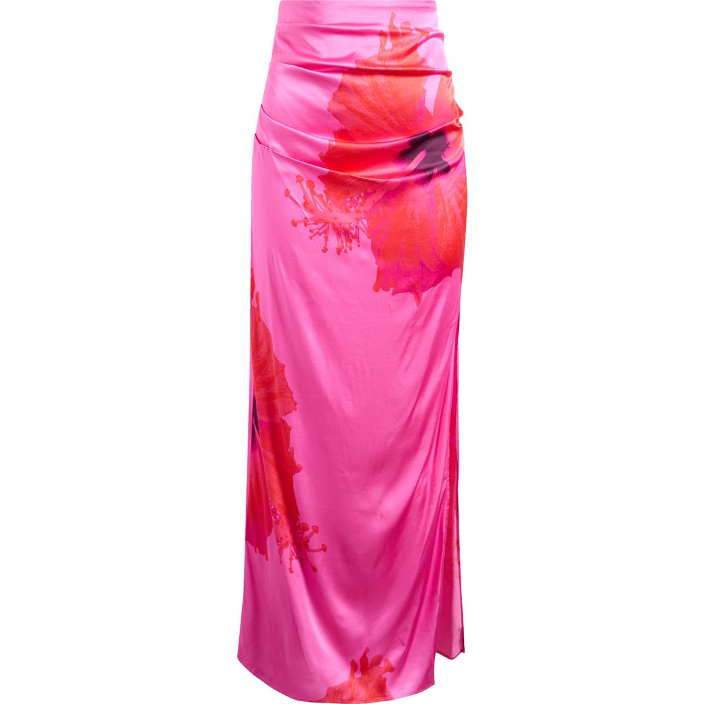 Good American Womens Pink Hibiscus002 Flower-print Split Stretch-woven Maxi Skirt