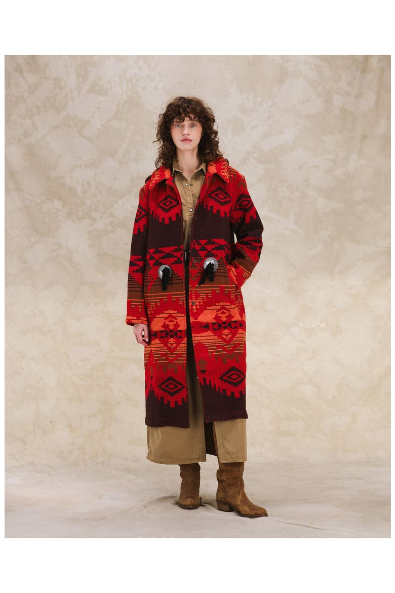Navajo Jacquard Coat, Alternate, color, Red
