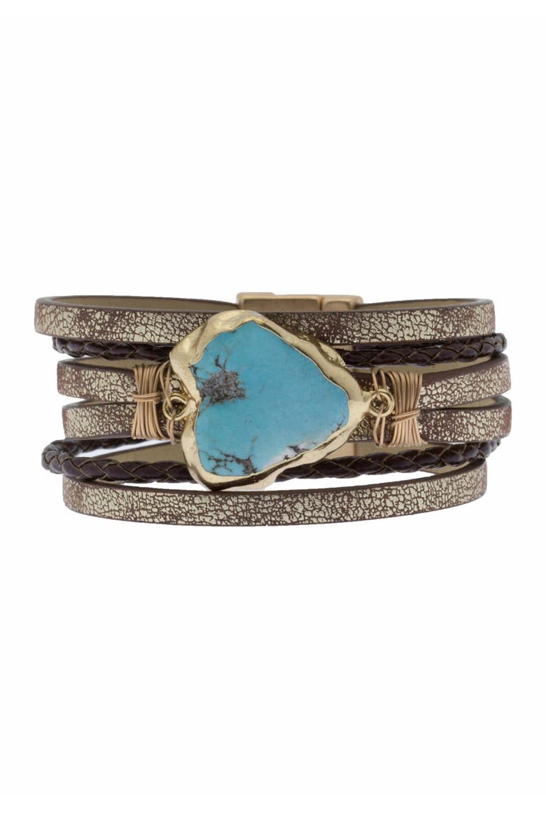 Braided Turquoise Leather Bracelet, Main, color, BRONZE