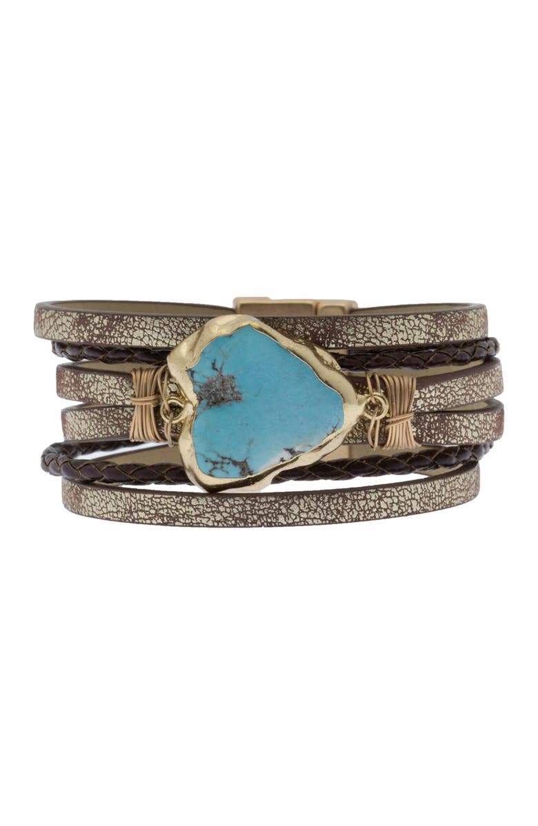 SAACHI Braided Turquoise Leather Bracelet, Main, color, Bronze