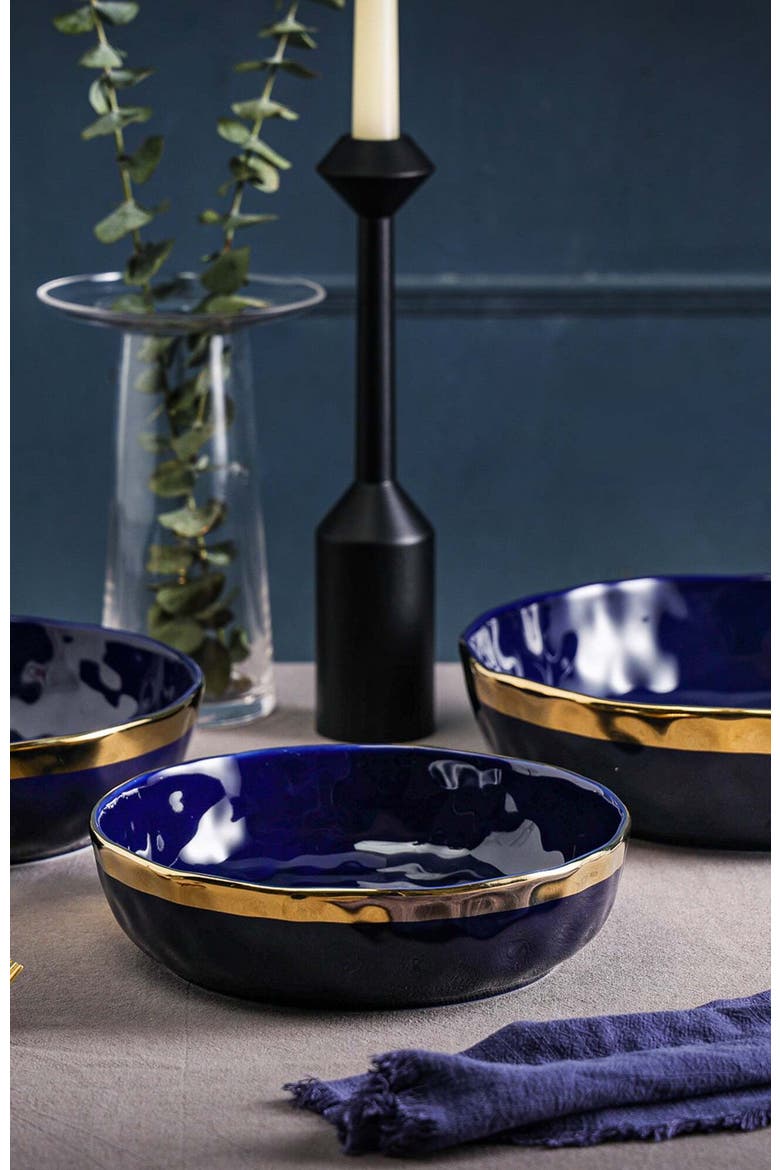 Florian Porcelain 3-Piece Serving Shallow Bowl Set, Alternate, color, Blue
