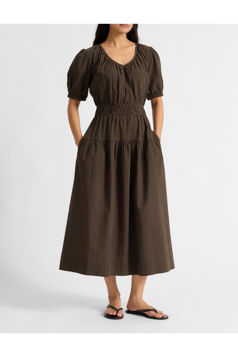 Gingham Midi Dress, Alternate, color, Chocolate