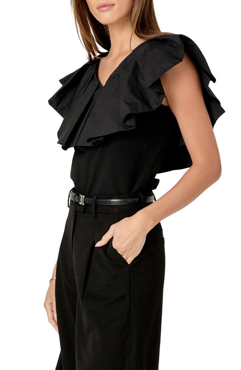 English Factory Mixed Media Ruffle Sleeveless Top, Alternate, color, Black