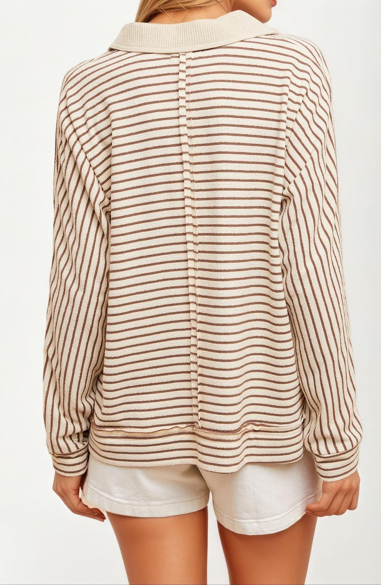Knit and Lounge Striped Long Sleeve Waffle Knit Pullover Top, Alternate, color, Brown / Beige