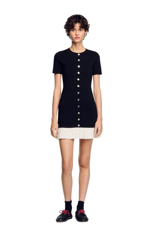 Sandro Mini Knit Dress With Ruffle In Black
