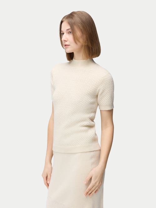 Gobi Mongolian Cashmere Short-sleeve Textured Cashmere Top In Off White