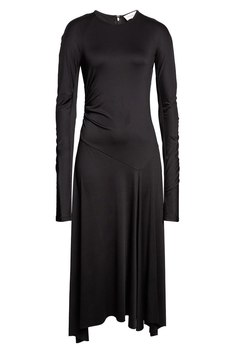 Ruched Long Sleeve Jersey Midi Dress, Main, color, BLACK