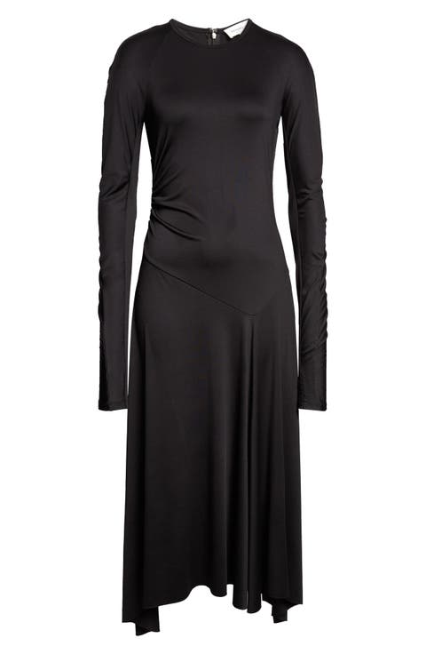 Ruched Long Sleeve Jersey Midi Dress
