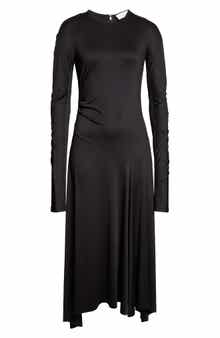 Ruched Long Sleeve Jersey Midi Dress