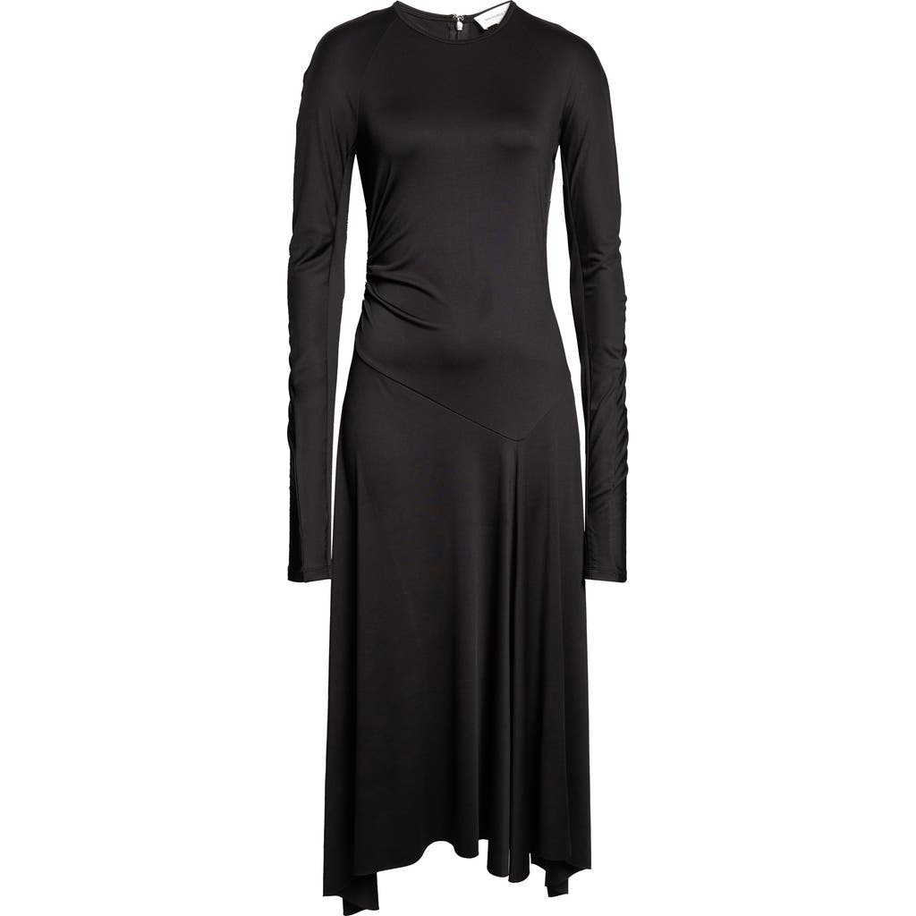 Victoria Beckham Ruched Long Sleeve Jersey Midi Dress In Black