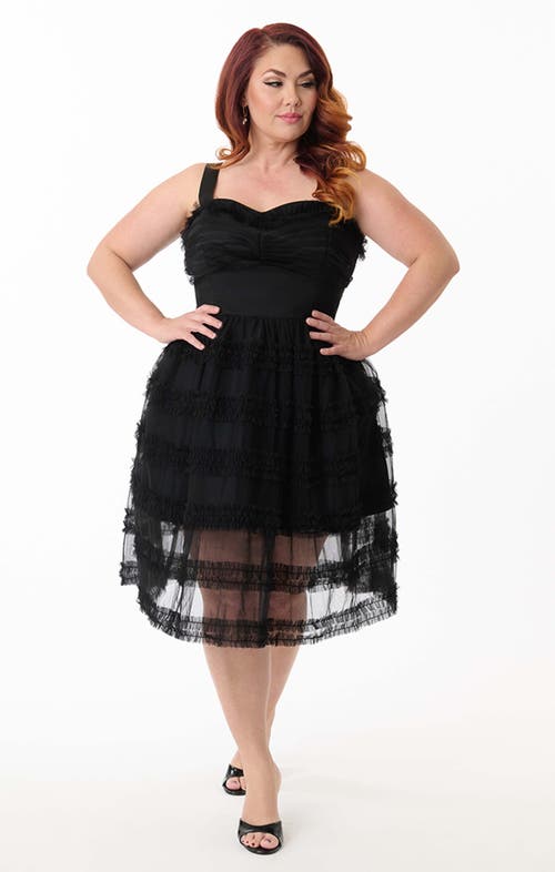 Unique Vintage Plus Size Tiered Sheer Swing Dress In Black
