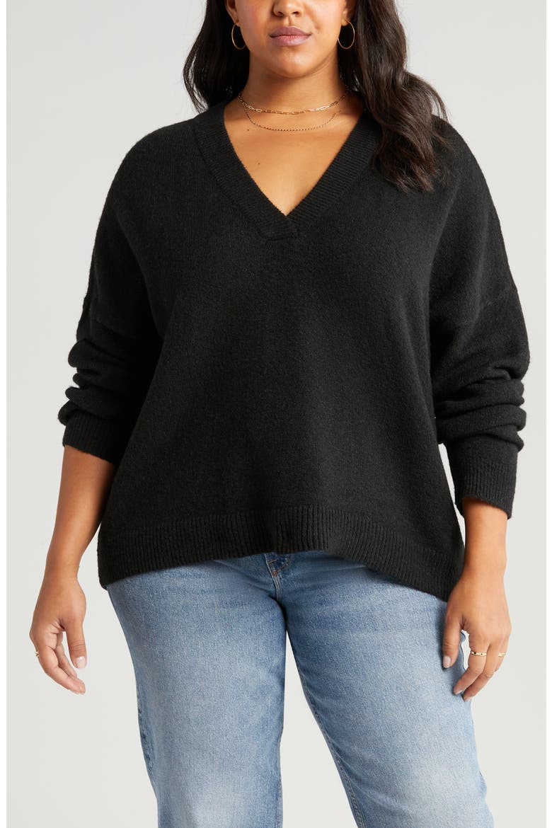 Oversize V-Neck Sweater, Alternate, color, BLACK