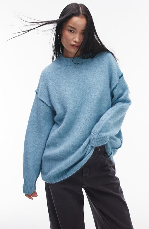 Topshop Contrast Seam Oversize Sweater in Mid Blue 