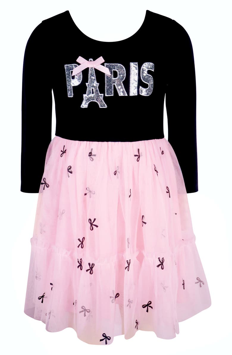 Zunie Kids' Three Quarter Sleeve Bow Skirt Tutu Dress, Main, color, Pink/ Black