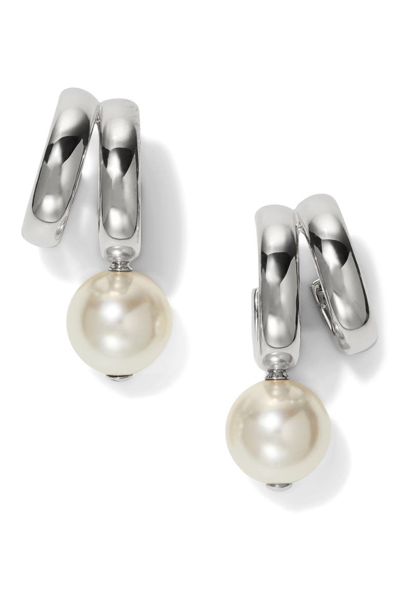 Farrah Faux Pearl Drop Earrings, Main, color, RHODIUM