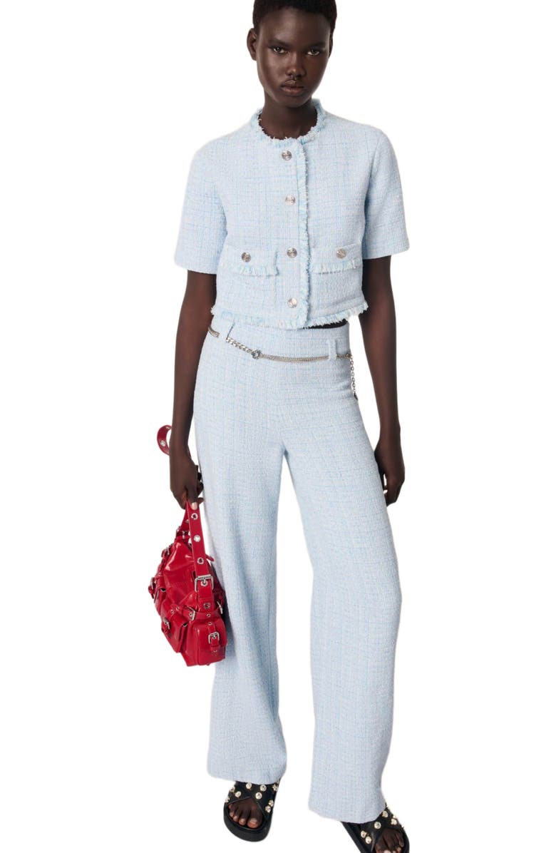 maje Short tweed jacket, Main, color, Blue Sky