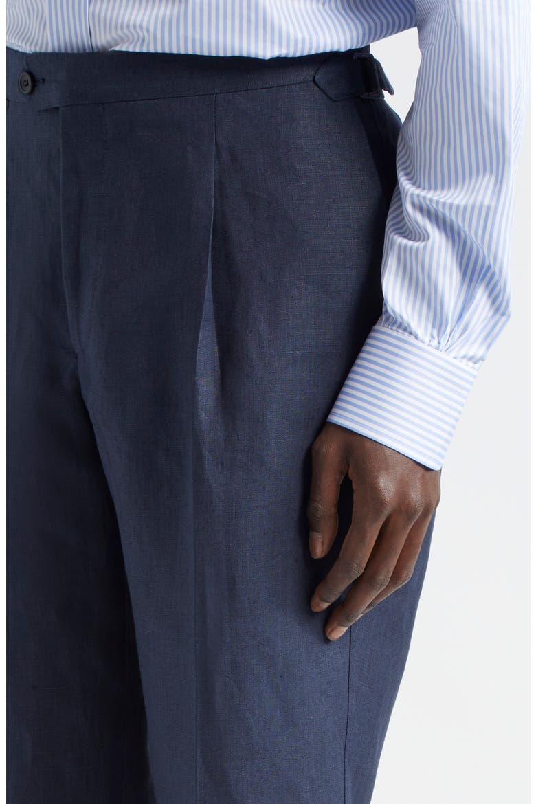 Tailored Pleated Linen Pants, Alternate, color, NAVY