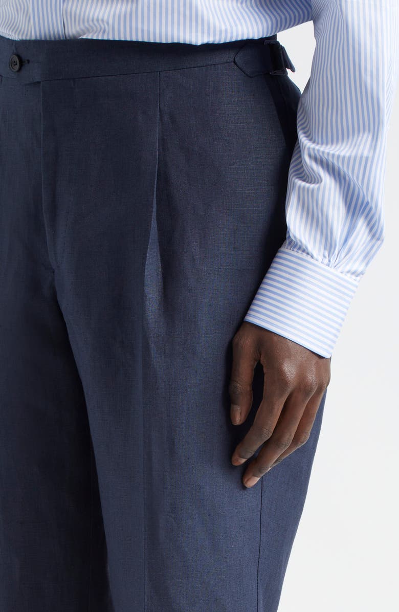 Thom Sweeney Tailored Pleated Linen Pants, Alternate, color, Navy