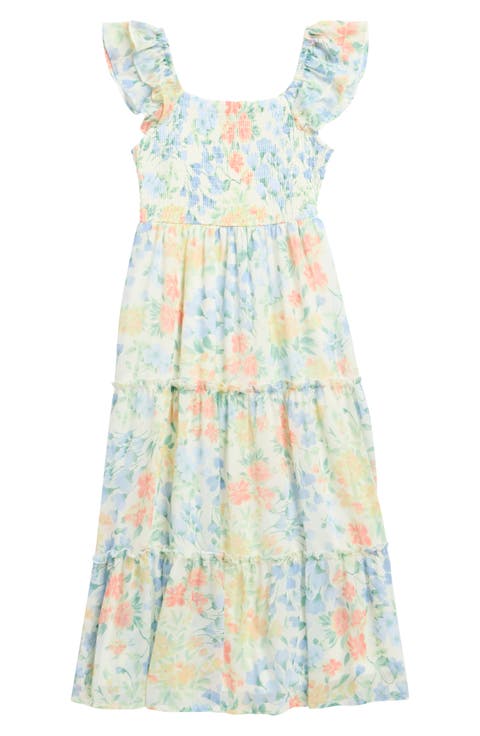 Kids' Floral Flutter Sleeve Smocked Dress (Big Kid)