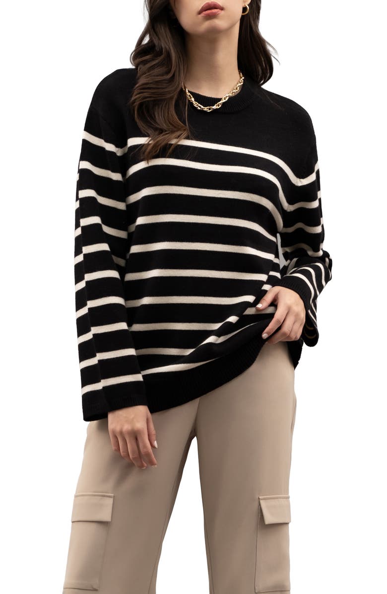 Blu Pepper Stripe Knit Pullover, Main, color, Black