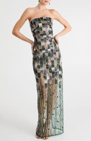 HELSI Cher Sequin Mixed Print Strapless Gown