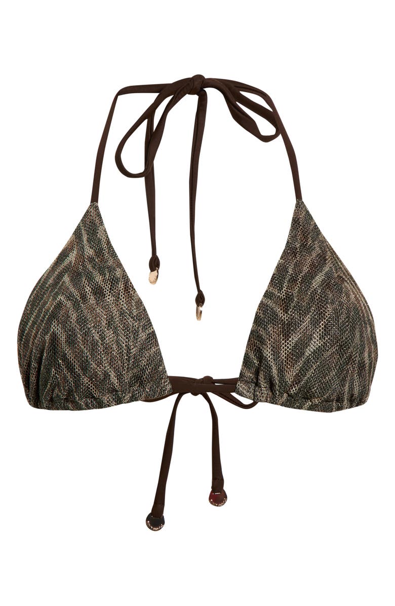 Ramy Brook Nikoleta Metallic Print Mesh Triangle Bikini Top, Alternate, color, Beach Brown Zebra