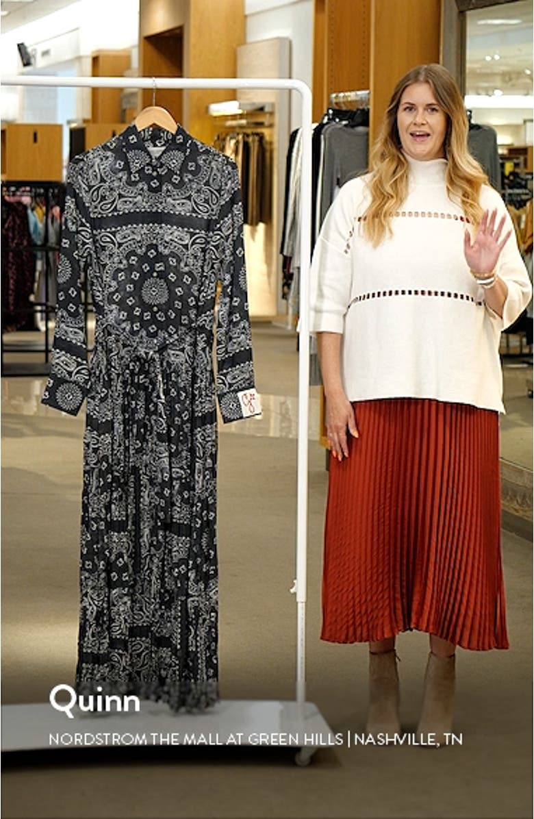 Bandana Print Long Sleeve Twill Maxi Dress, sales video thumbnail