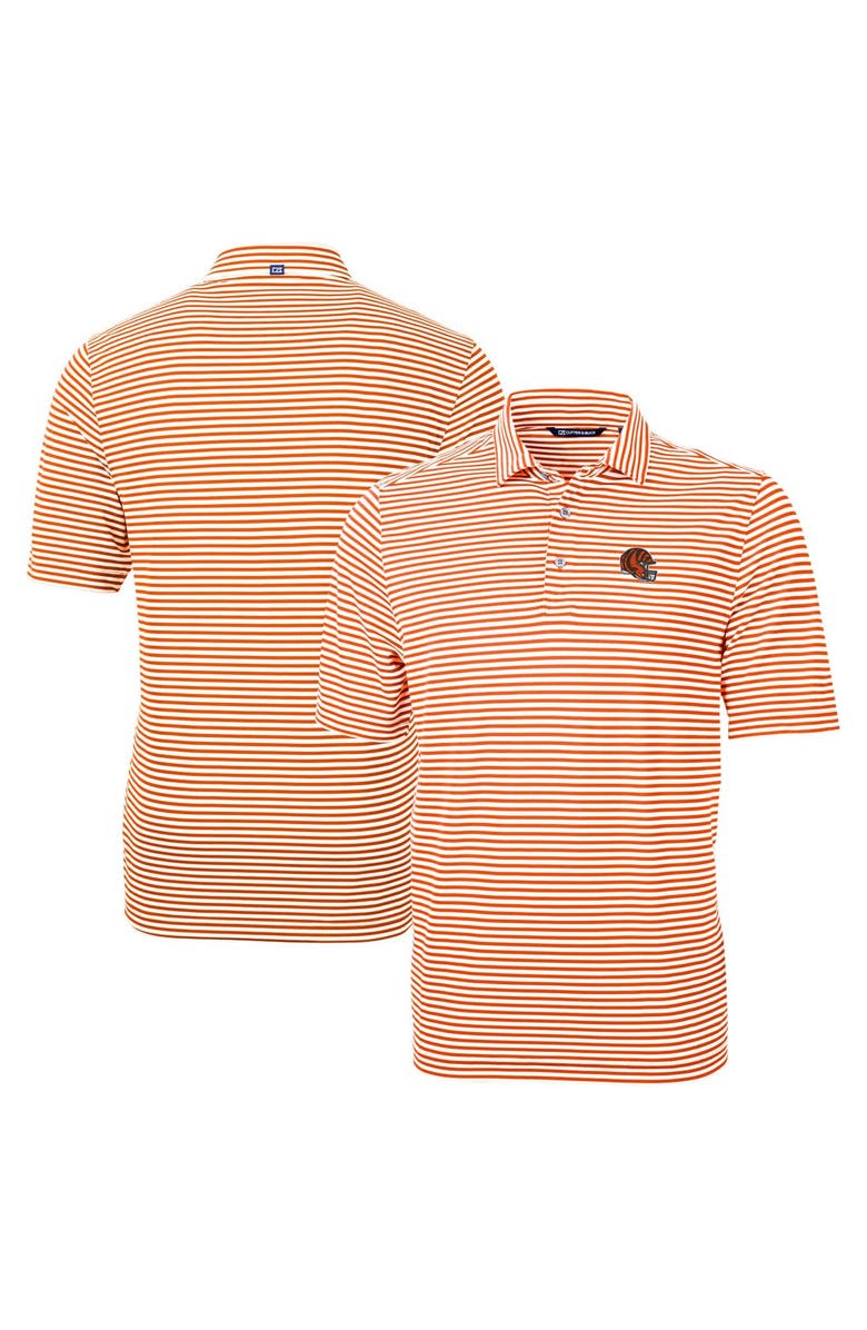 Cutter & Buck Men's Cutter & Buck  Orange Cincinnati Bengals Helmet Virtue Eco Pique Stripe Recycled Polo, Main, color, 